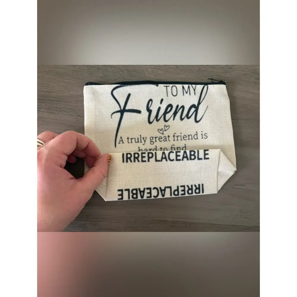 Best Friend Canvas Zipper Pouch Makeup Bag Funny Friendship Gift Cosmetic Bag